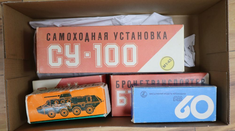 Five boxed Russian die cast models of military vehicles